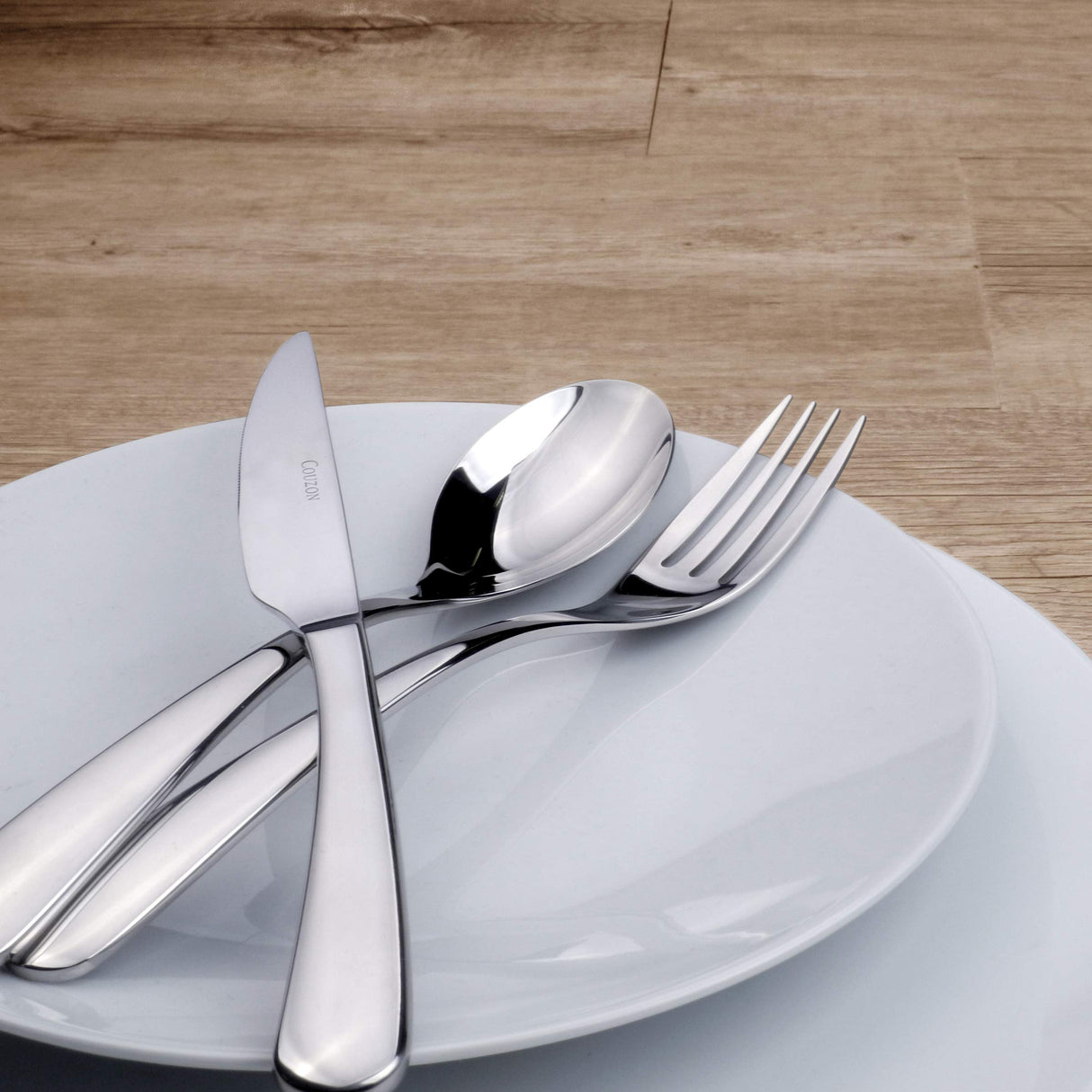 COUZON Haikou Cubertería de 50 Piezas en Estuche de Madera, Acero Inoxidable, Plateado