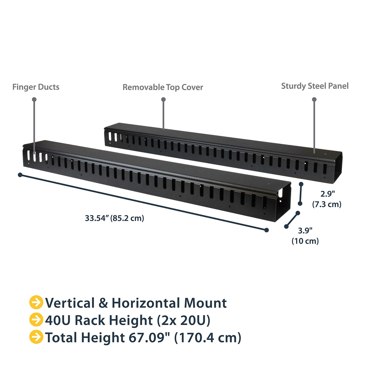 StarTech.com Canaleta para Cables Vertical con Lengüetas, Panel de Gestión de Cables Vertical, Guía Pasacables 40U para Montaje en Rack 40U, Conducto para Cables de 1,8 m (2x 91 cm) (CMVER40UF)