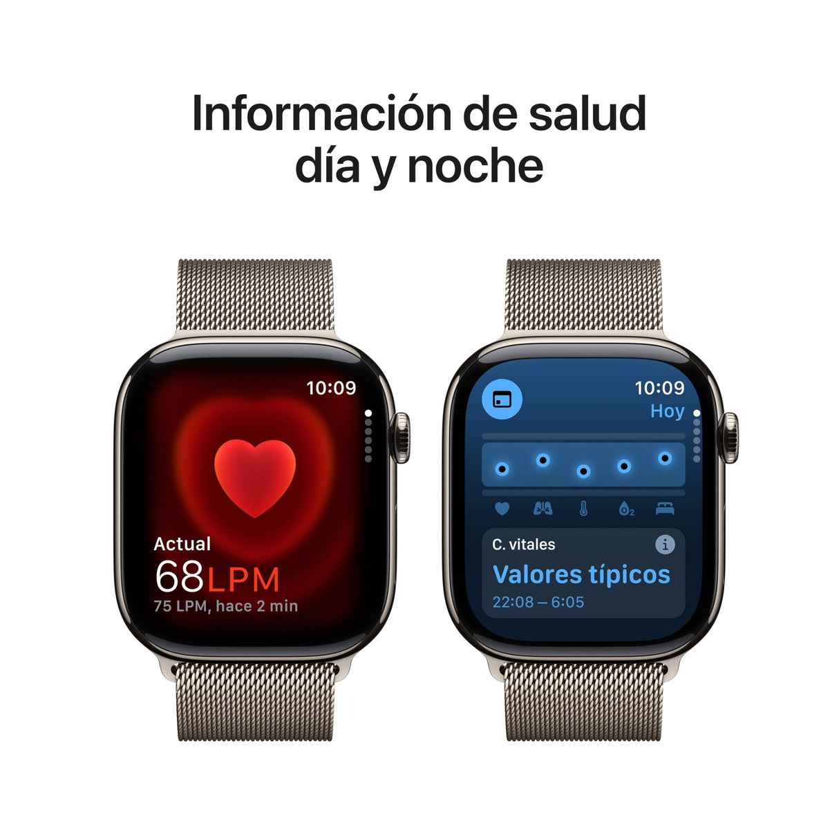 Apple Watch Series 10 GPS + Cellular Smartwatch con caja de titanio Natural de 46 mm y Pulsera Milanese Loop Natural - Talla M/L. Monitor de entreno, pantalla Retina siempre activa y neutro en carbono
