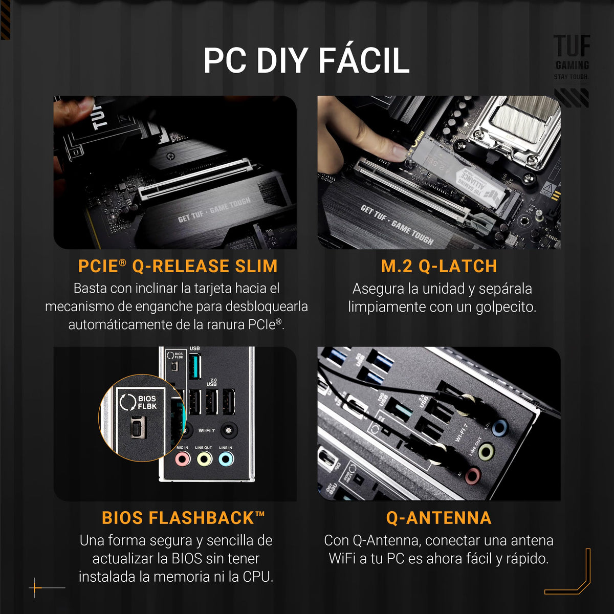 ASUS TUF Gaming X870E-PLUS WIFI7 Placa Base AMD X870E ATX, VRM de 16+2+1 Fases, DDR5, PCIe 5.0, Q-Release Slim, M.2, WiFi 7, USB4 Tipo-C, Aura Sync, AI Cooling II, AI Networking II y AI Overclocking