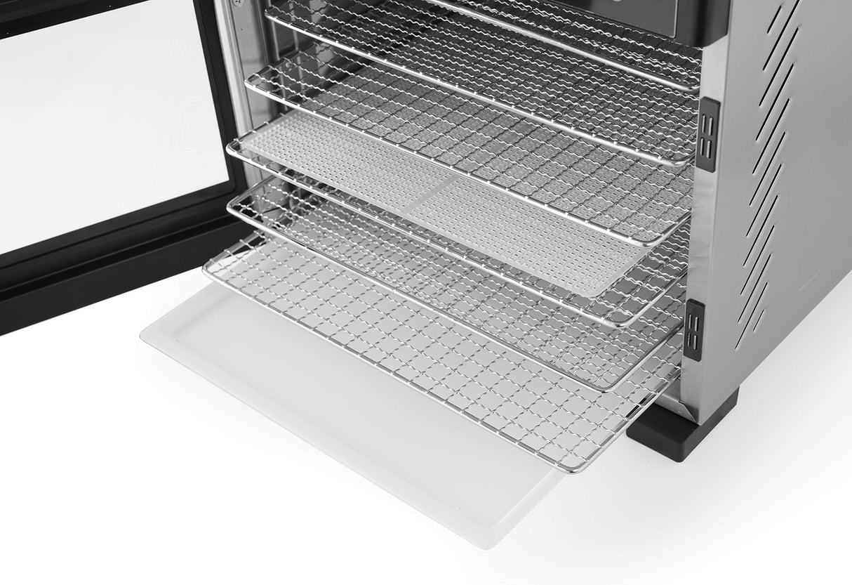 HENDI Deshidratador de alimentos, con 6 bandejas, secador eléctrico de frutas y verduras, temporizador de 24 hrs, temperatura regulable 35°-75°C, 230V, 600W, 340x450x(H)311mm, acero inoxidable, PP