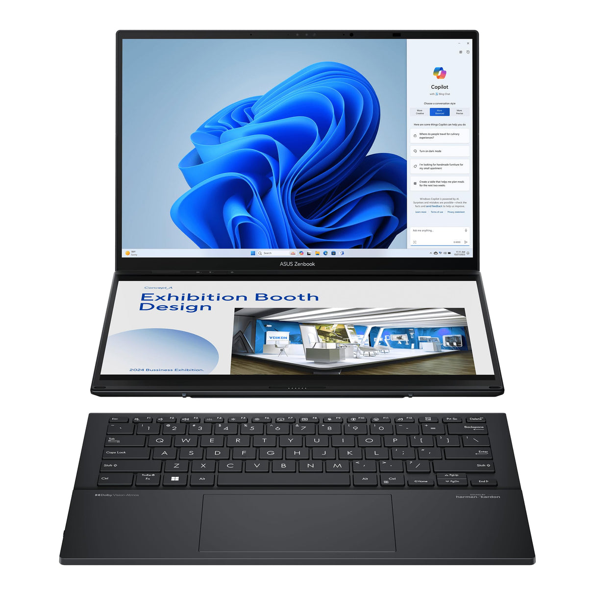 ASUS Zenbook Duo OLED UX8406CA-QL078W - Ordenador Portátil 14" WUXGA 120Hz (Intel Core Ultra 9 285H, 32GB RAM, 1TB SSD, ARC 140T, Windows 11 Home) Pantalla táctil, Gris - Teclado QWERTY español