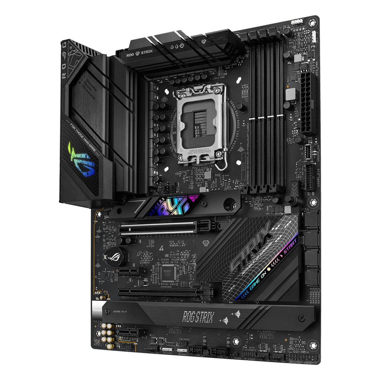 ASUS ROG Strix B760-F Gaming WiFi Placa Base Intel B760 (LGA 1700 ATX, 16+1 DrMOS, DDR5 hasta 7800 MT/s, PCIe 5.0, Tres Ranuras M.2, WiFi 6E, USB 3.2 Gen 2x2 Type-C y Aura Sync RGB), Negro
