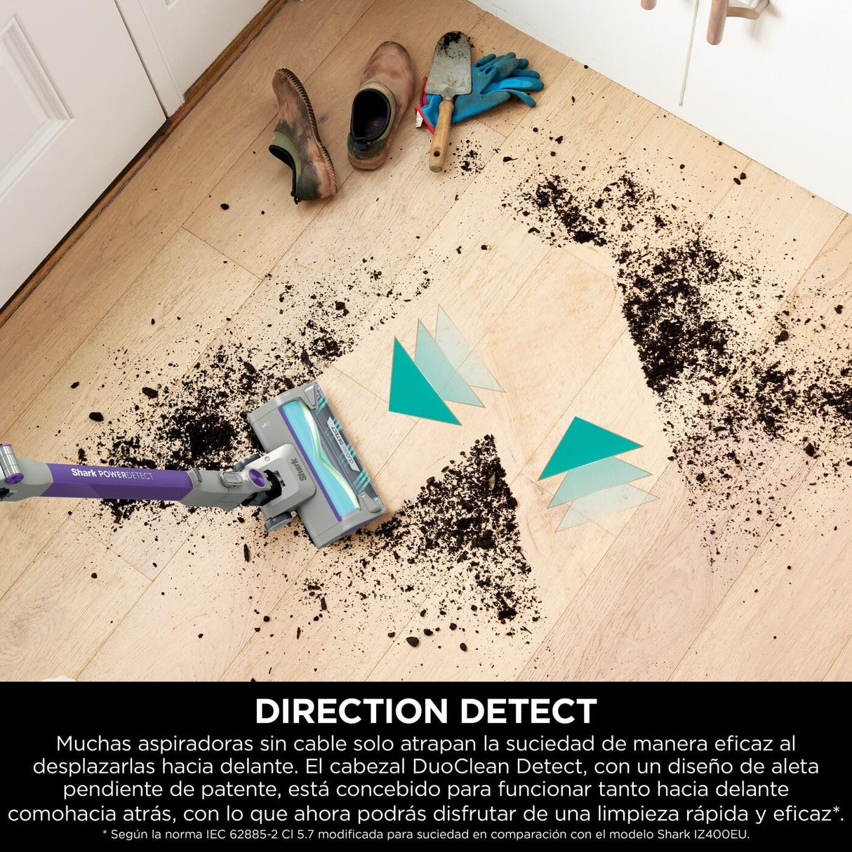 Shark PowerDetect Aspiradora sin Cable, DuoClean Detect, Limpieza inversa, Anti-Hair Wrap Plus, autonomía 70 min., cepillos Estrecho, multisuperficie, para Pelo de Mascota, Modo Mano, Gris, IP1251EUT