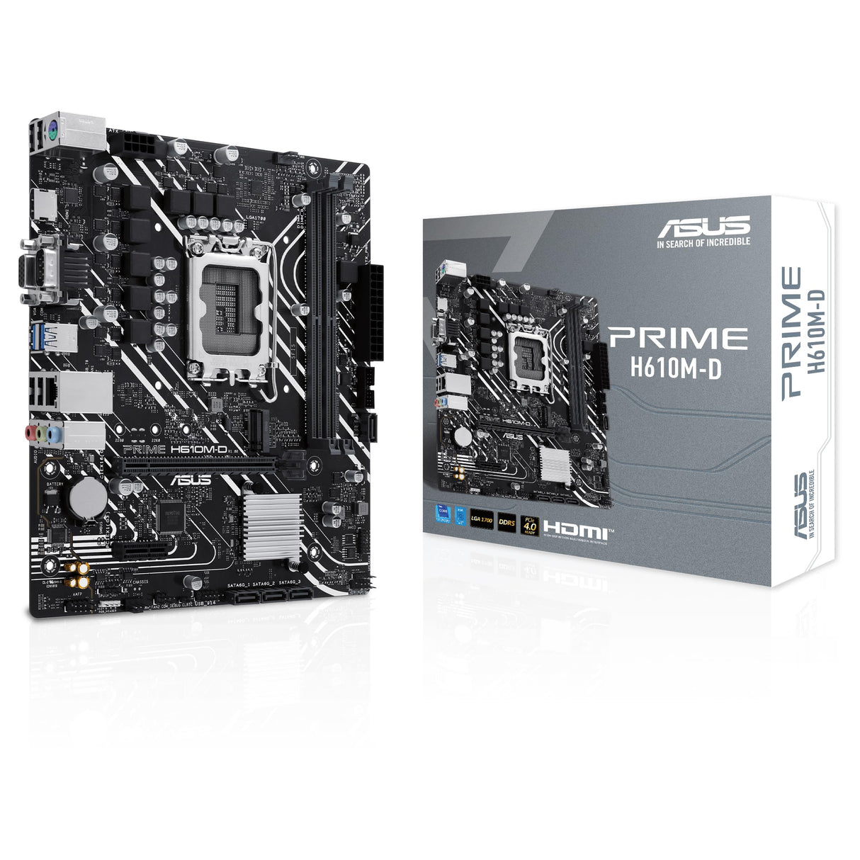 ASUS PRIME H610M-D - Placa base micro-ATX Intel H610 (LGA 1700), DDR5, PCIe 4.0, ranura M.2, Realtek 1 Gb Ethernet, HDMITM/VGA, USB 3.2 Gen 1, SATA 6 Gbps, puerto COM, cabezal RGB