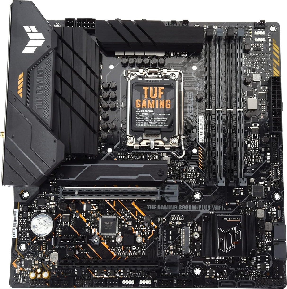 ASUS TUF Gaming B660M-PLUS WiFi - Placa Base Intel B660 (LGA 1700) mATX (VRM de 10+1 Fases, PCIe 5.0, DDR5, M.2 PCIe 4.0, Wi-Fi 6, 2.5Gb Ethernet, USB 3.2 Gen. 2x2 Tipo C, Aura Sync)