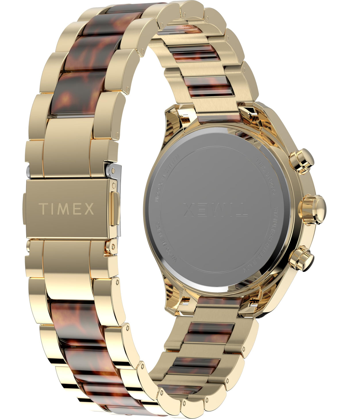 Timex Trend Reloj para Mujer, Pulsera de aleación Dorada, Esfera Negra, Caja Dorada, 38 mm, TW2Y28300