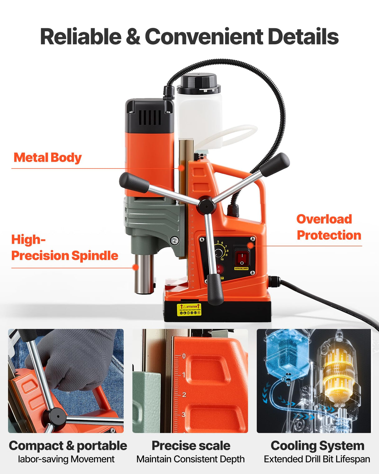 VEVOR 1350 W Taladro de Columna Magnético, Diámetro de Perforación de 50 mm, Potencia de 12500 N, Velocidad Ajustable de 0 a 800 RPM, con Vástago Weldon, para Superficies Metálicas, Industria