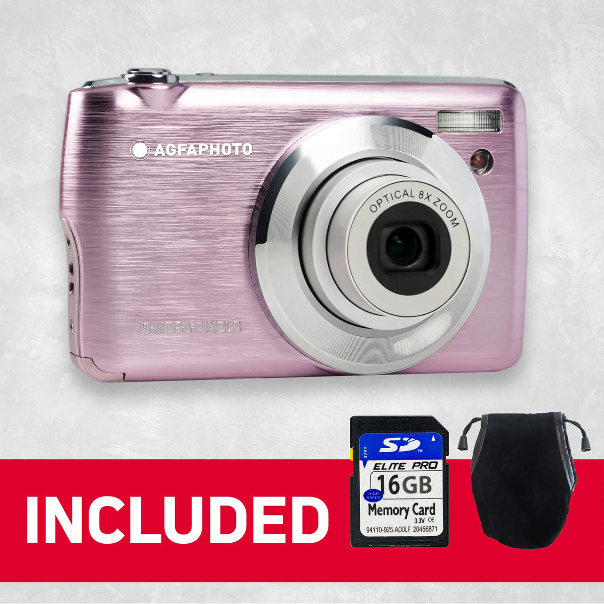 AGFA Photo Realishot DC8200 - Cámara Digital Compacta, 18MP, Video Full HD, Pantalla LCD 2.7'', Zoom Óptico 8X, Batería de Litio y Tarjeta SD de 16GB - Rosa