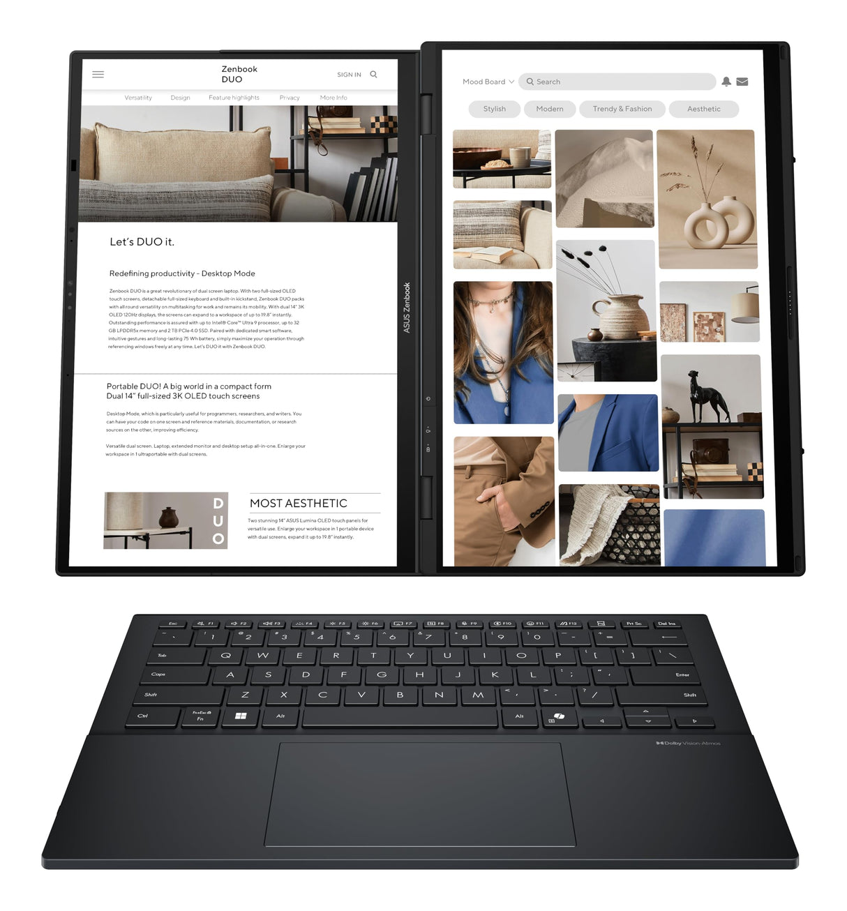 ASUS Zenbook Duo OLED UX8406CA-QL335W - Ordenador Portátil 14" WUXGA (Intel Core Ultra 7 255H, 32GB RAM, 1TB SSD, ARC 140T, Windows 11 Home) Gris Tintero - Teclado QWERTY español