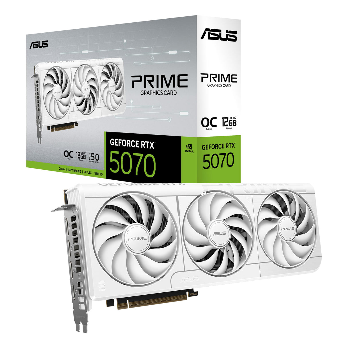 ASUS Prime GeForce RTX 5070 12 GB GDDR7 White OC Edition Tarjeta gráfica Compatible con SFF (PCIe 5.0, 12 GB GDDR7, HDMI/DP 2.1, 2,5 Ranuras, Ventiladores Axial-Tech, BIOS Dual)