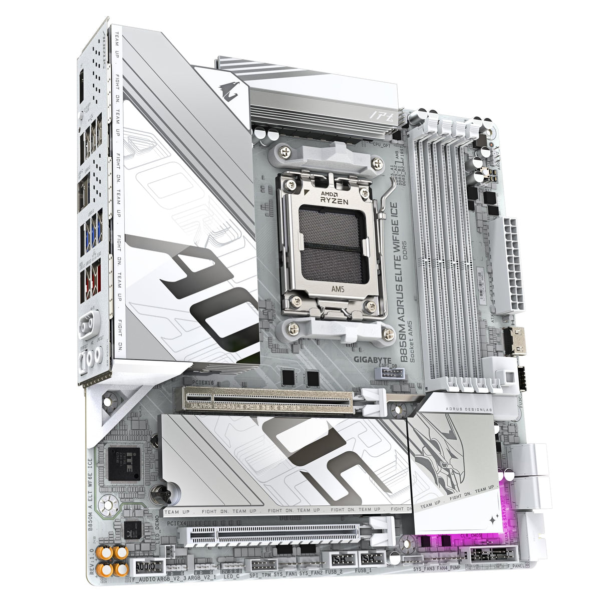 GIGABYTE B850M AORUS Elite WIFI6E Ice Placa Base - Procesadores AMD Ryzen Serie 9000, 12+2+1 Fases VRM Digitales, hasta 8200MHz DDR5 (OC), 1xPCIe 5.0 + 1xPCIe 4.0 M.2, LAN 2.5, WiFi 7, USB 3.2 Gen 2
