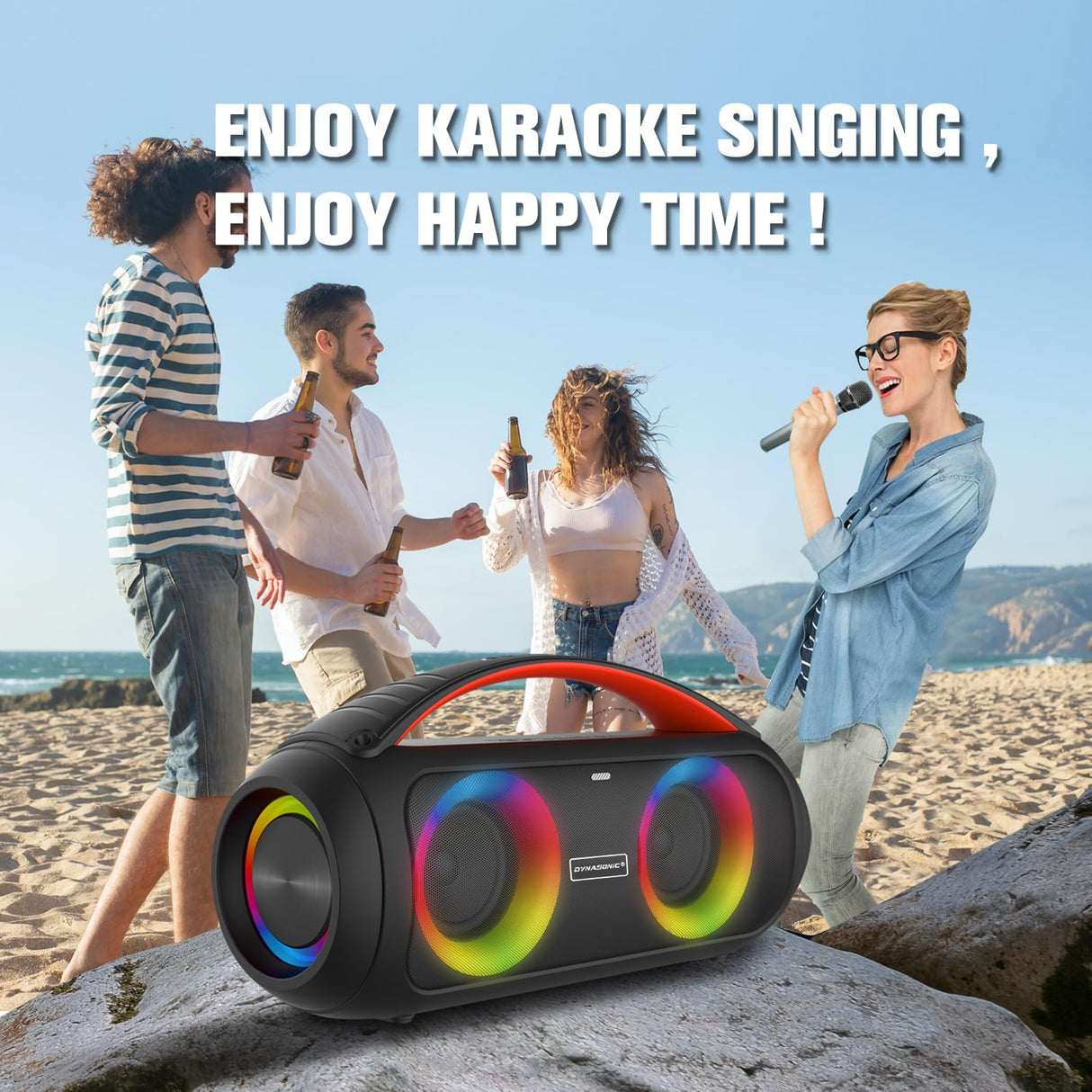 DYNASONIC D93 Altavoz Bluetooth portatil IPX5 Waterproof. Altavoz Exterior inalambrico. Wireless Stereo. Reproductor de Sonido Potente. Micro-SD, USB.
