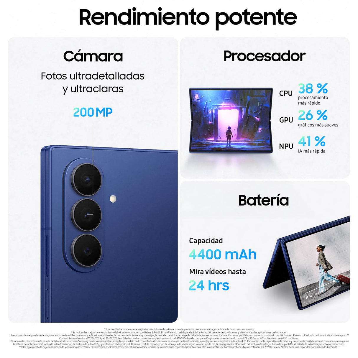 Samsung Galaxy Z Fold7 256GB - Galaxy AI, Ligero y Plegable, Pantalla Grande, Cámara 200MP, Memoria 12GB, Azul Intenso, Garantía del Fabricante 3 Años + 1 año Extra (Versión Española)