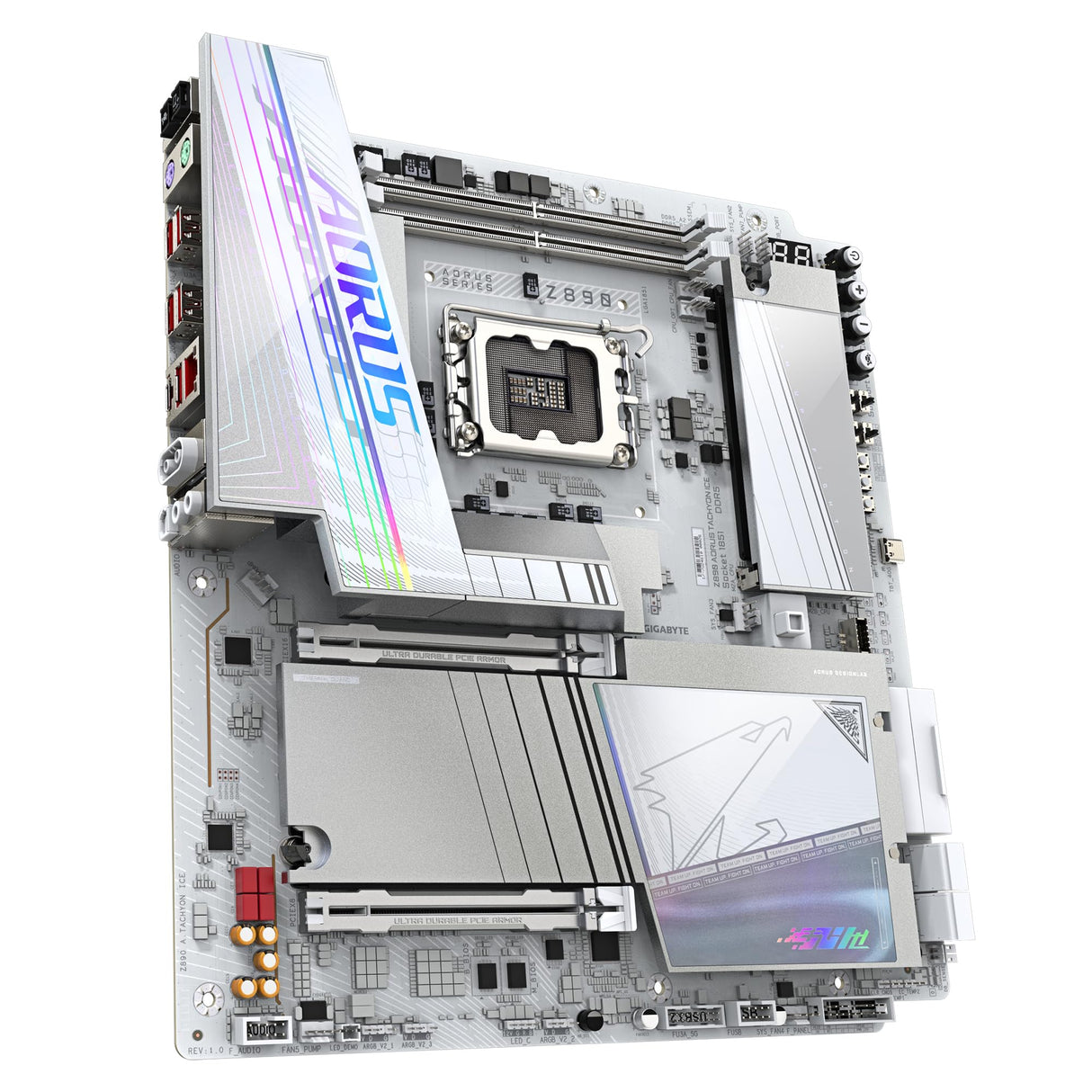 GIGABYTE Z890 AORUS Tachyon Ice Placa Base – Procesadores Intel Core Ultra (Serie 2), VRM de 18+1+2 Fases, hasta 9500 MHz DDR5 (O.C), 1 x PCIe 5.0 + 3 x PCIe 4.0, Wi-Fi 7, LAN 5 GbE, USB 3.2 Gen 2x2