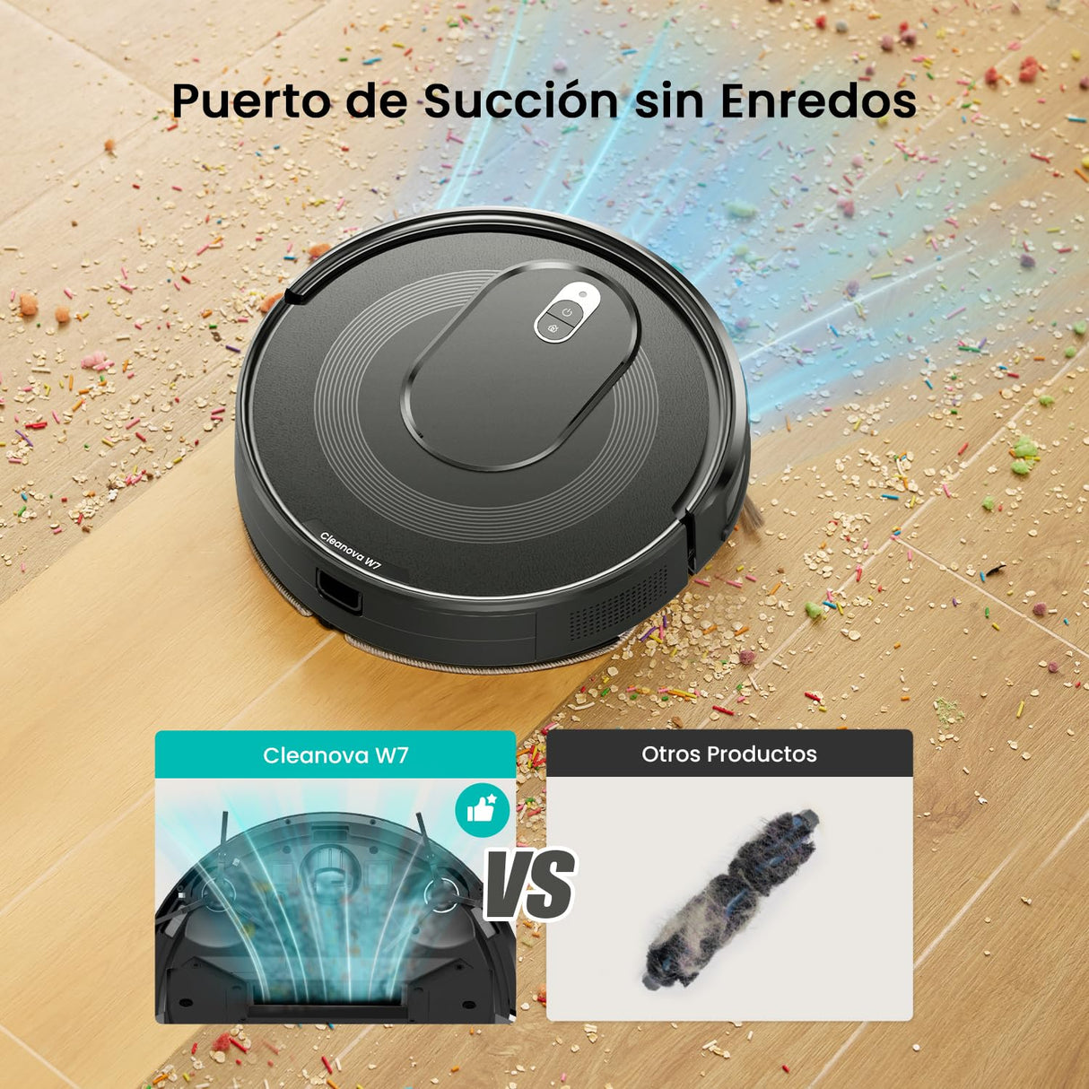 Vexilar W7 Robot Aspirador y Fregasuelos, Robot Aspirador 2 en 1,Potente Succión 4000Pa,Antienredos,Larga Autonomía,3 Niveles de Ajuste de Agua, Adecuada para Suelos,Alfombras,Pelo de Mascotas
