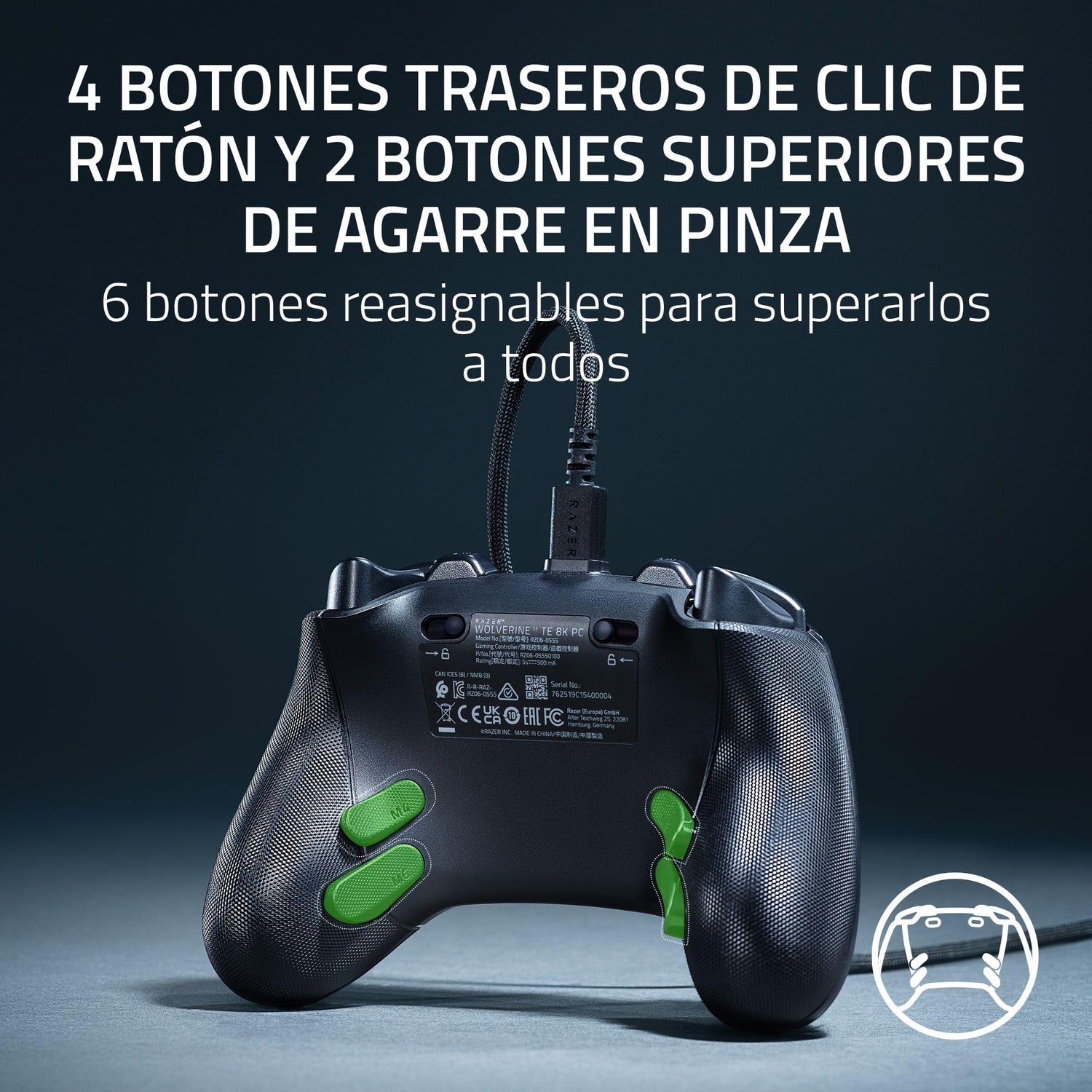 Razer Wolverine V3 Tournament Edition 8K PC - Mando de esports con cable para PC (8K Hz HyperPolling, Palancas de mando TMR con cubiertas intercambiables) Negro