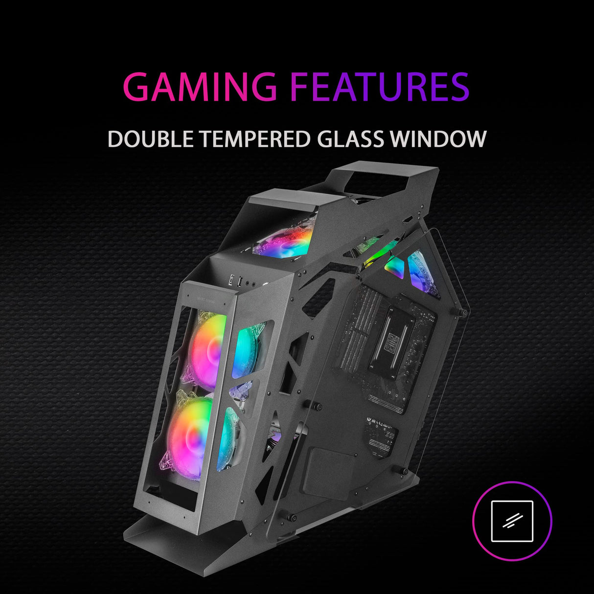 Mars Gaming MC61, Caja PC Gaming Compacta Micro-ATX, 4 Ventiladores 12cm, ARGB Chroma, Doble Ventana Cristal Templado, Negro