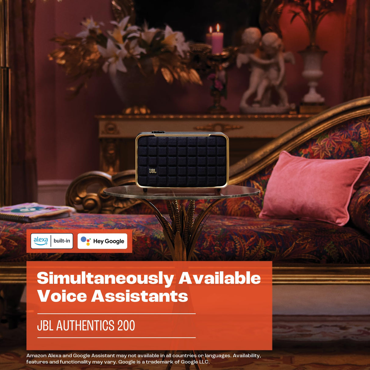 JBL Authentics 200, altavoz inteligente con tecnología Bluetooth, diseño retro, con cuadrícula gris, Wi-Fi integrado, Google Assistant, Amazon Alexa, AirPlay, JBL One App, negro