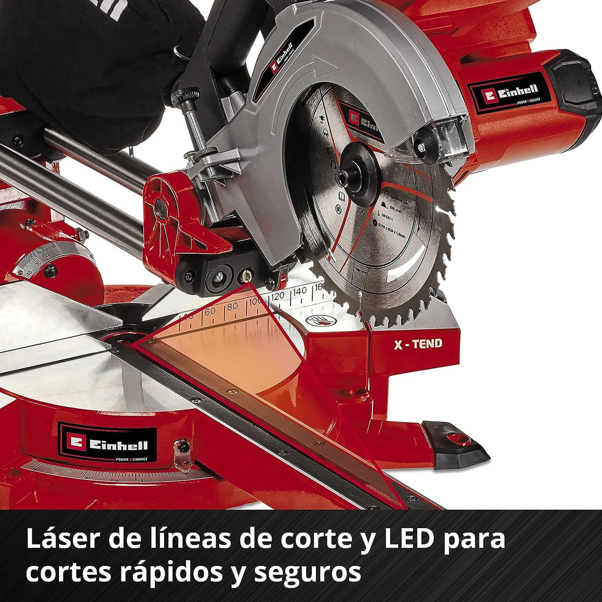 Einhell Ingletadora telescópica TE-SM 36/210 Li-Solo Power X-Change (36 V, iones de litio, Ø210x Ø30 mm hoja, función de tracción de marcha suave, láser de línea de corte, sin batería y cargador)