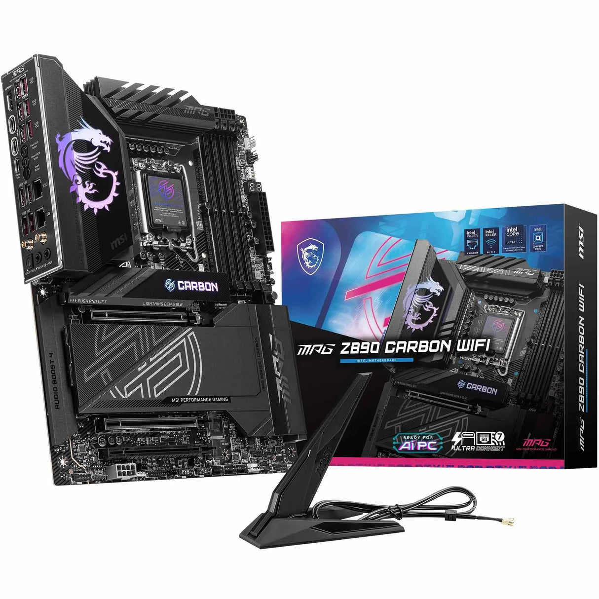 MSI MPG Z890 Carbon WiFi Placa Base ATX, Admite Intel Core Ultra (Serie 2), LGA 1851-110A SPS VRM, DDR5 Memory Boost 9200+ MT/s (OC), PCIe 5.0 x16 & 4.0 x16, M.2 Gen5