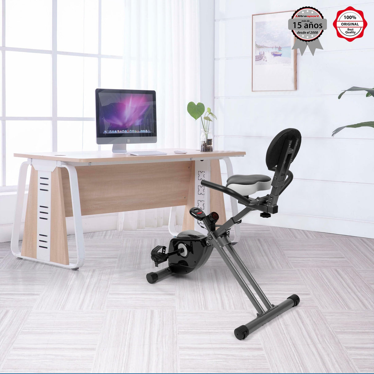 Ultrasport Bicicleta estática para Mayores Seniors Recumbent Hometrainer, 60% Acero 30% PP 10% PS, Negro/Gris, Extra cómodo