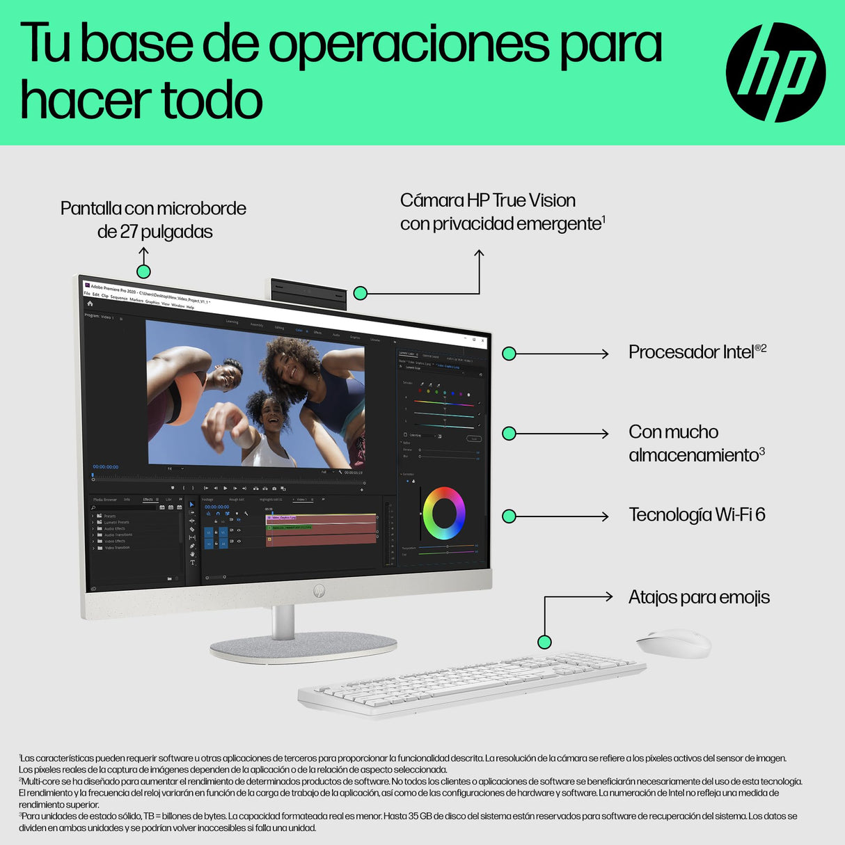 HP All-in-One 27-cr0009ss - Ordenador de sobremesa de 27" FHD (Intel Core i5-1335U, 16GB RAM, 512GB SSD, Intel UHD Graphics, Windows) White - Teclado QWERTY Español