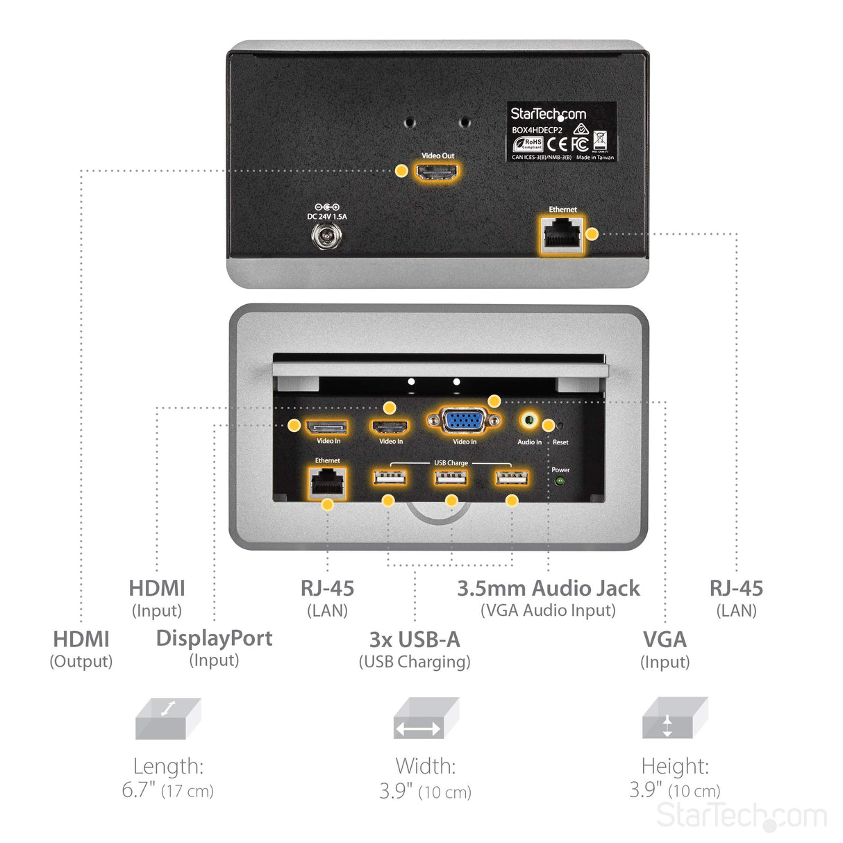 StarTech.com Caja de Conectividad de Audio y Vídeo para Mesas de Conferencia - con Entradas HDMI / VGA / DisplayPort - con Salida HDMI - 4K