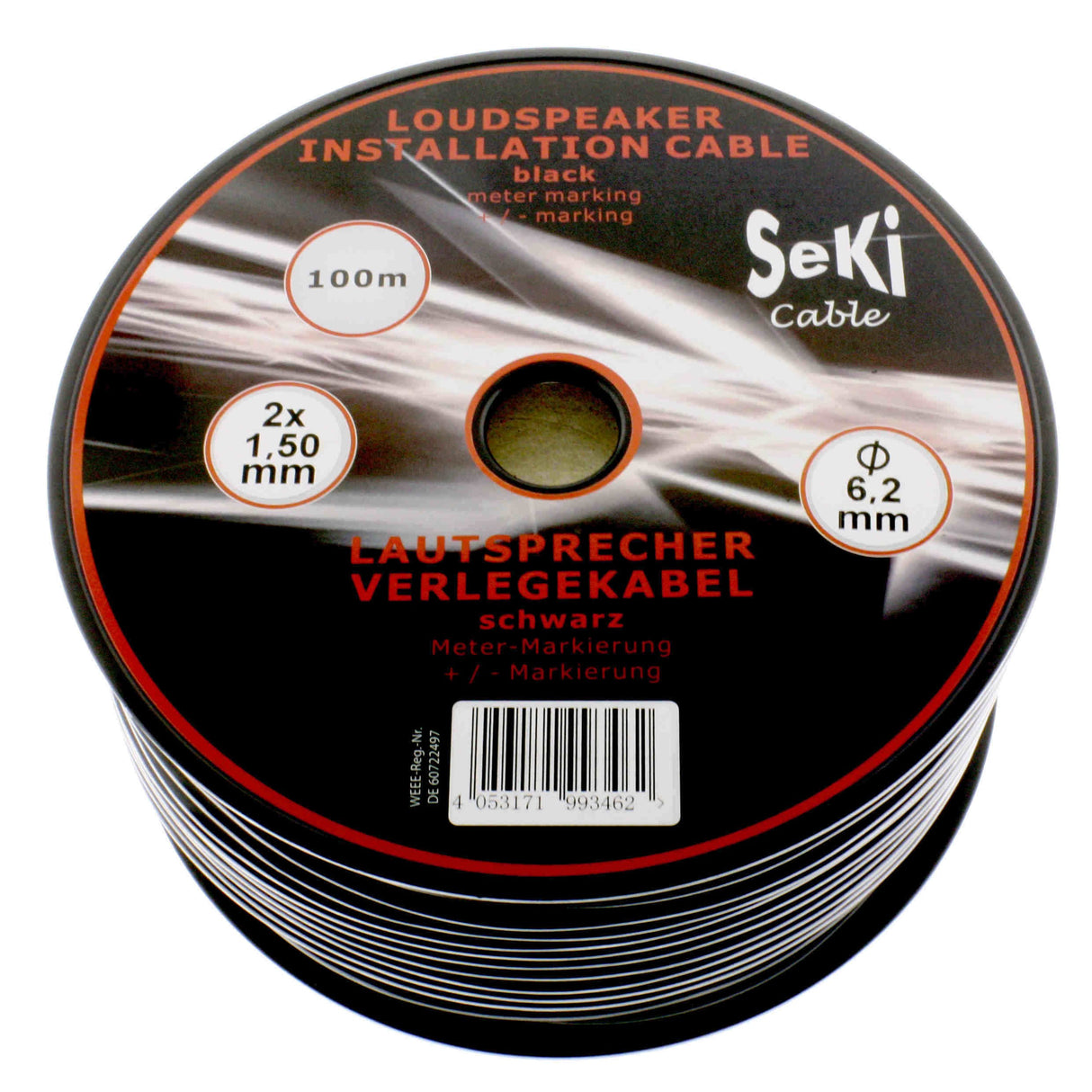 SeKi Cable para altavoces (100 m, redondo, 2 x 1,5 mm², profesional, PA, cable de audio)