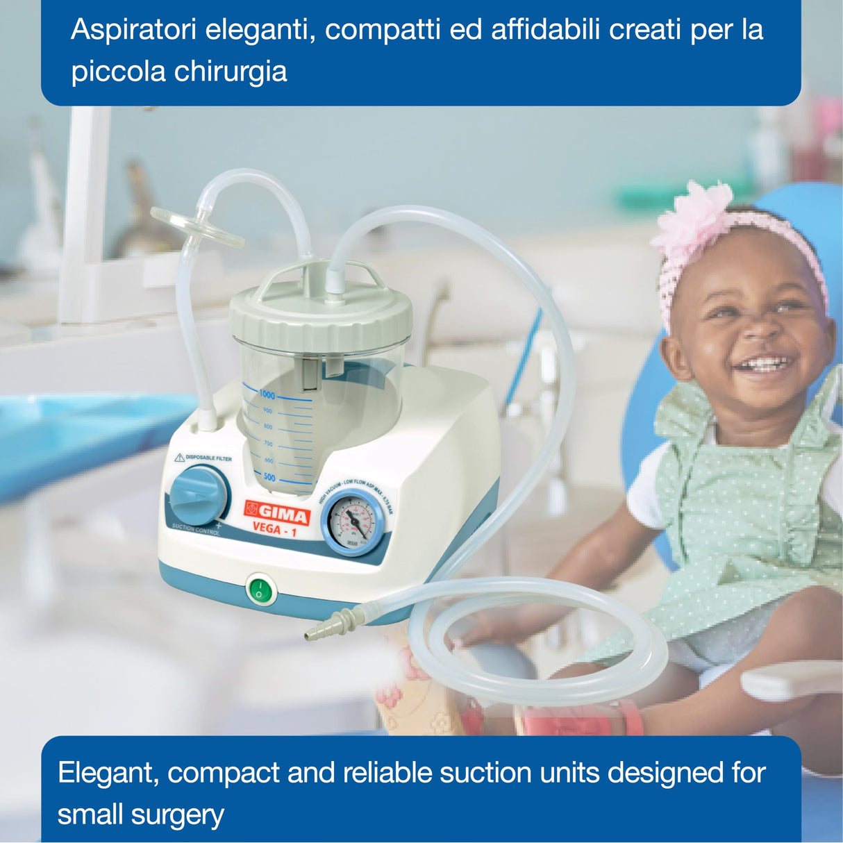 Gima - Aspirador quirúrgico Vega Uno, compacto y confiable, creado con estilo para cirugía pequeña, 28209