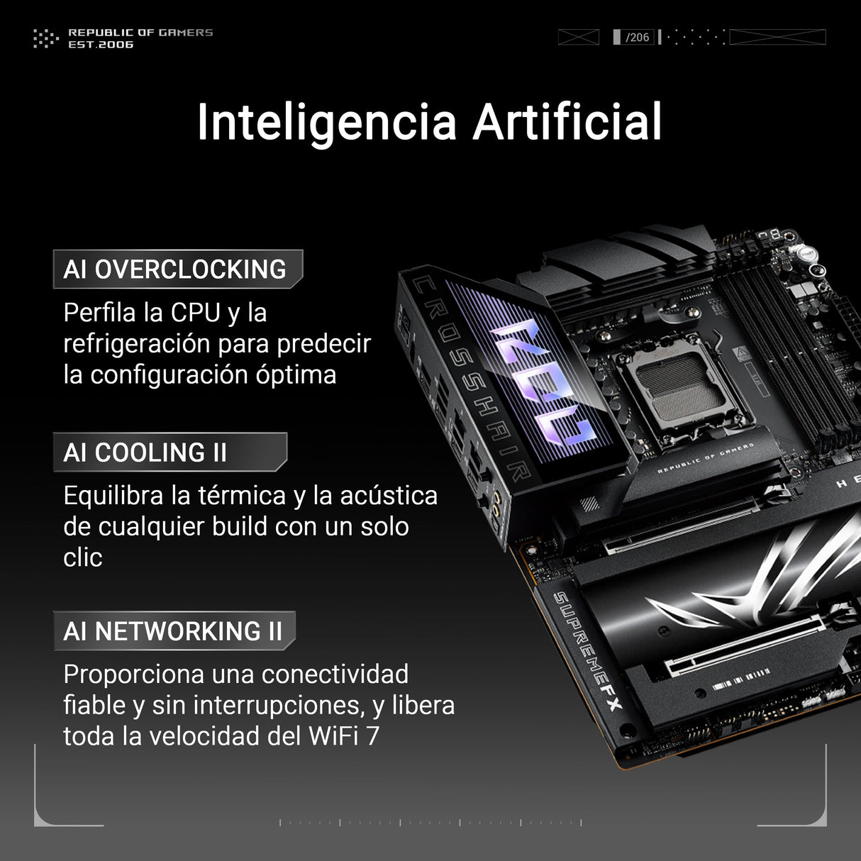 ASUS ROG Crosshair X870E Hero - Placa Base AMD ATX, 18+2+2 etapas de Potencia, DDR5, PCIe 5.0 Compatible con GPU de última generación, Cinco M.2, Wi-Fi 7, USB4, AI Overclocking