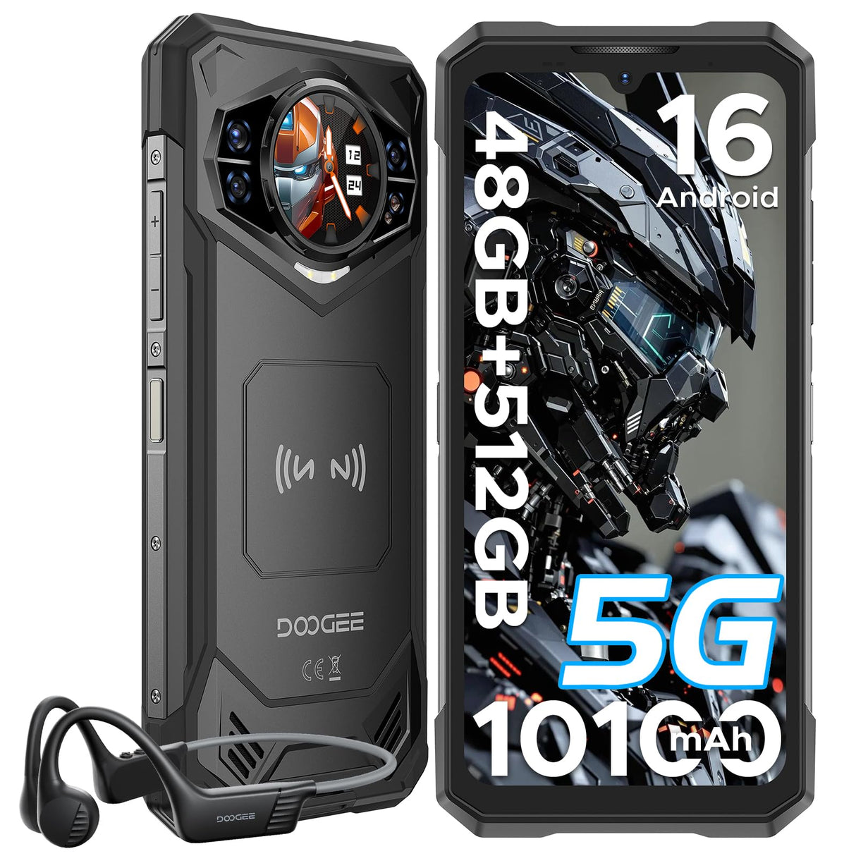 DOOGEE S200 X 5G - Teléfono móvil para Exteriores Android 16 con Auriculares, 48 GB + 512 GB (2 TB) para Exteriores, 10100 mAh, 6,72 Pulgadas FHD+ 120 Hz, 100 MP + 1,32 Pulgadas AMOLED Pantalla