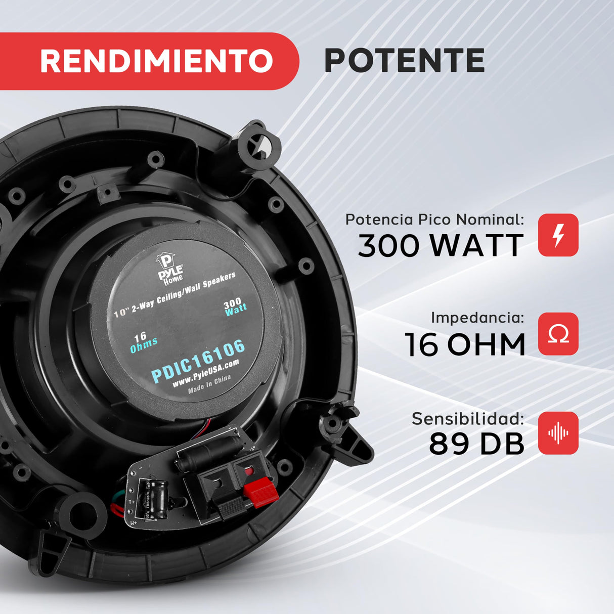 Pyle Altavoces Estereo,10”, 300W, 2 vias, Empotrables, Techo, Pared, Red de Cruce electronico, 35Hz-20kHz