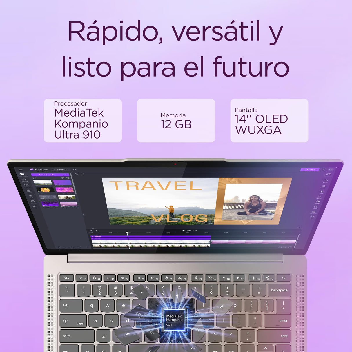Lenovo Chromebook Plus Gen 10 - Ordenador Portátil 14'' WUXGA OLED (MediaTek Kompanio Ultra 910, 12GB RAM, 128GB UFS, ChromeOS)-Seashell + 1 año de Google AI Pro con Gemini Pro y 2TB de Almacenamiento