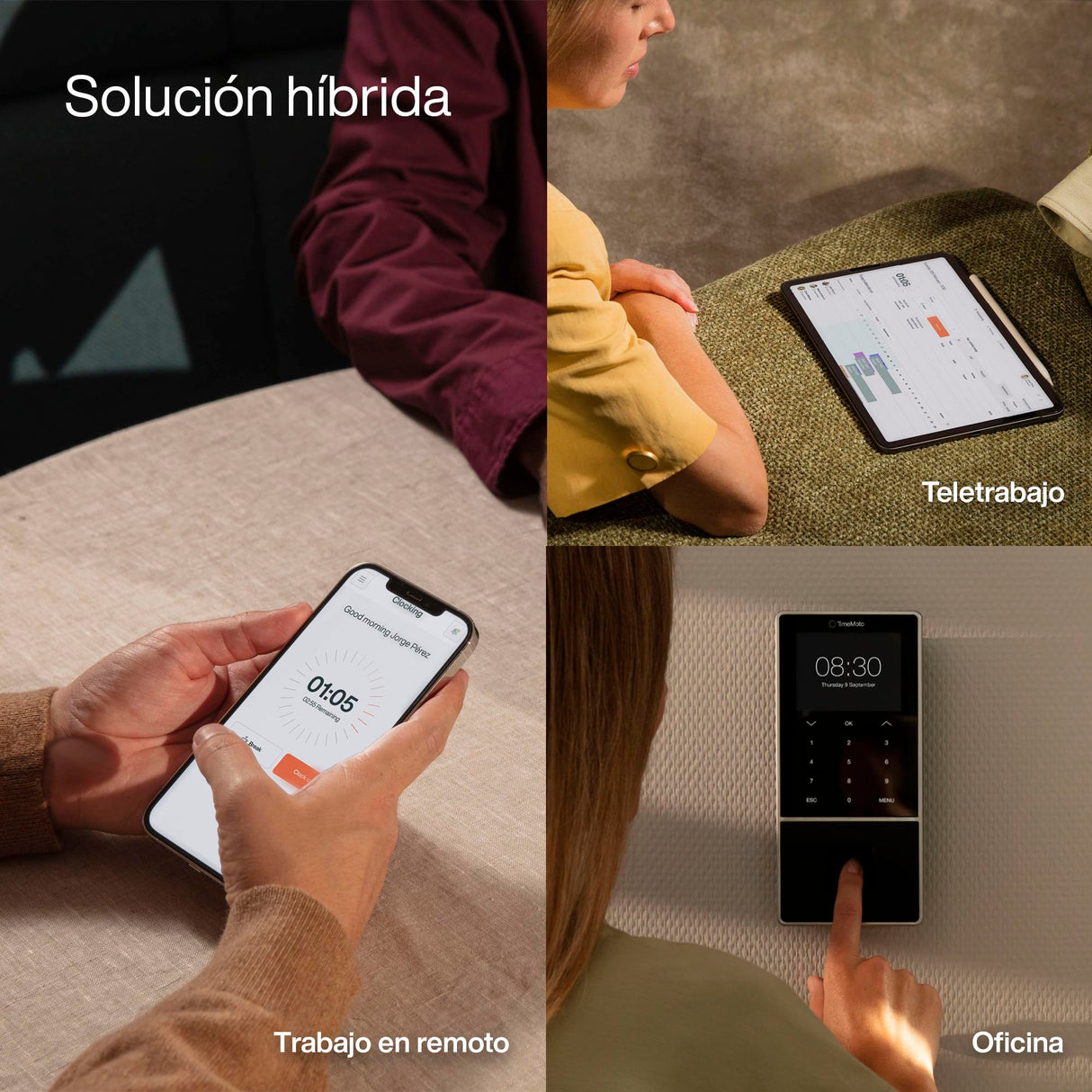 Terminal de fichaje basado en la nube TimeMoto TM-818 SC, se empareja con tarjetas de acceso inteligentes sin contacto, lector de tarjetas RFID/llavero RFID, PIN, hasta 2.000 usuarios, wifi