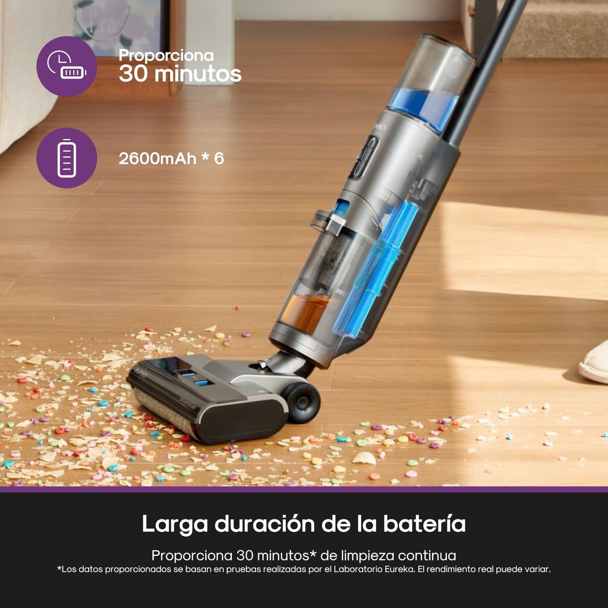 Eureka RapidWash NEW430 Aspirador en Seco y Húmedo,Fregona Electrica sin Cable, Aspiradora Fregadora Multisuperficie, Pelo de mascota Limpieza de Bordes,Doble Depósito Agua,Navegación por voz