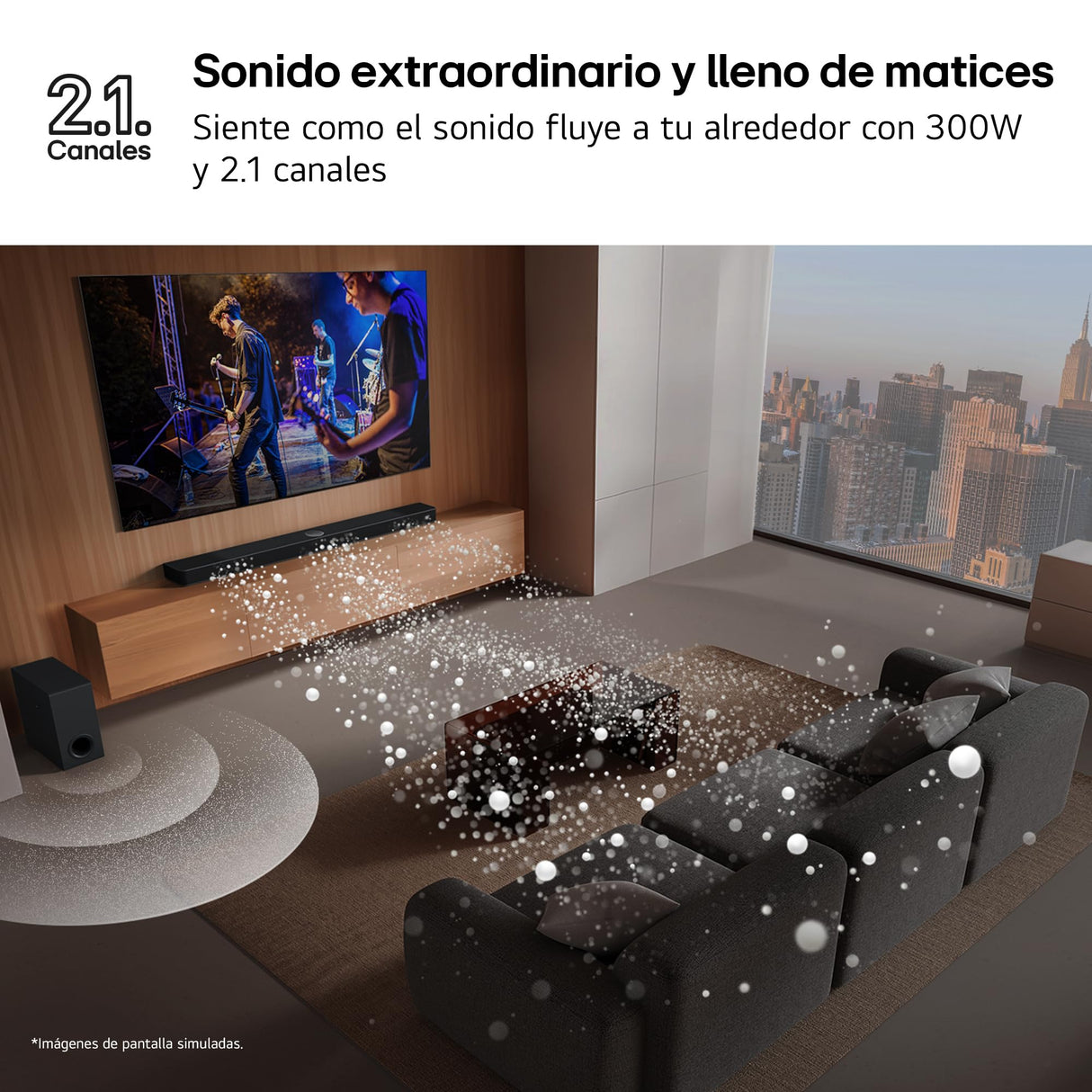 LG S40T - Barra de Sonido Inteligente, 300W, 2.1 Canales, Sonido Envolvente Dolby Digital y DTS, Amplia Conectividad, HDMI, Bluetooth, USB, Entrada Óptica, Negro