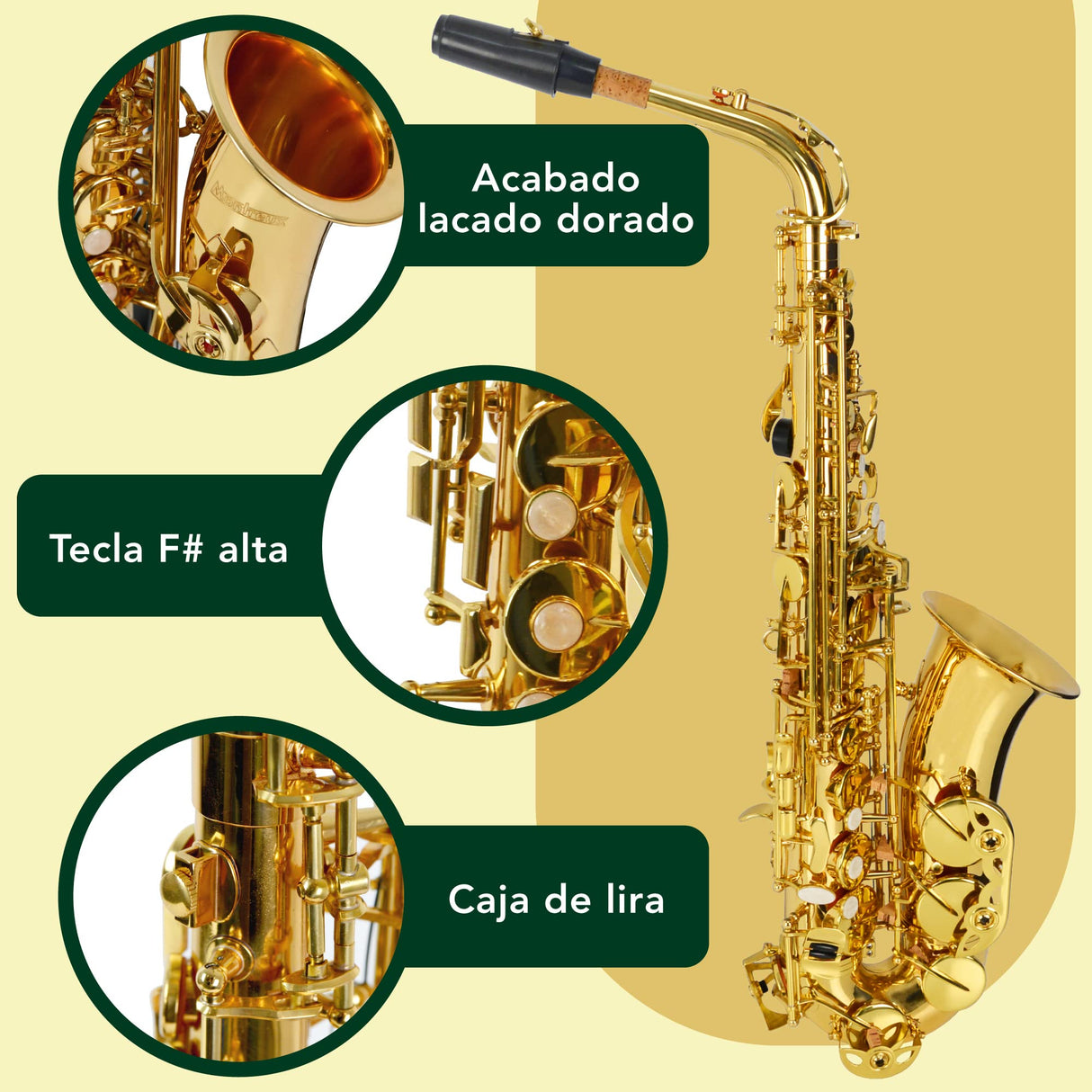 Montreux Student Eb Alto Saxofon Para Principiantes Con Estuche De Transporte Protector Ligero, Boquilla, Caña, Honda, Ahorro De Almo