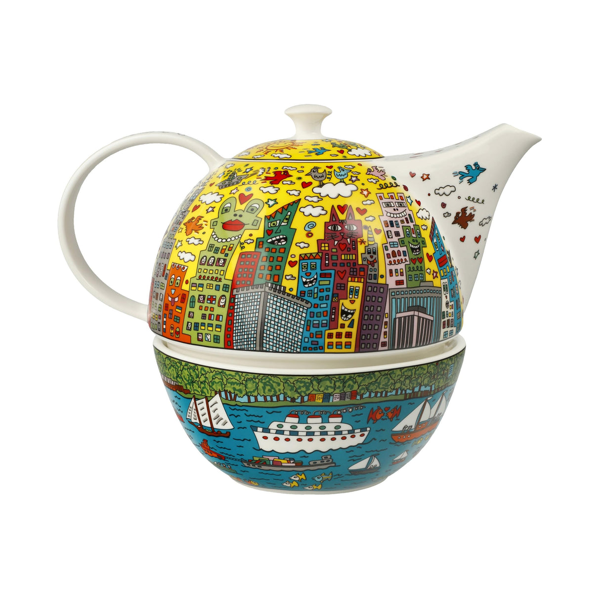Goebel Pop Art 26-102-68-1 My New York City Sunset des Artists James Rizzi - Tetera con calientaplatos (1,2 L, 24,5 x 19 x 16 cm)
