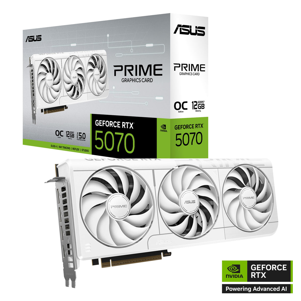 ASUS Prime GeForce RTX 5070 12 GB GDDR7 White OC Edition Tarjeta gráfica Compatible con SFF (PCIe 5.0, 12 GB GDDR7, HDMI/DP 2.1, 2,5 Ranuras, Ventiladores Axial-Tech, BIOS Dual)