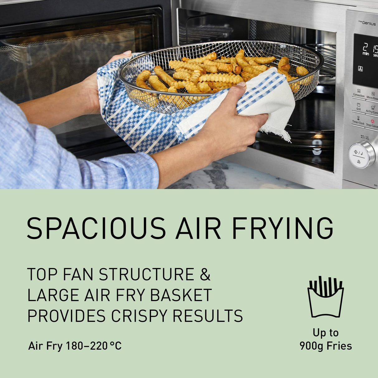 Panasonic NN-CD88QSEPG Air Fry Combi Horno Microondas de 34 L con Grill De Cuarzo, 1000 W, Descongelación Automática, Sensor Genius, Acero Inoxidable, Plateado