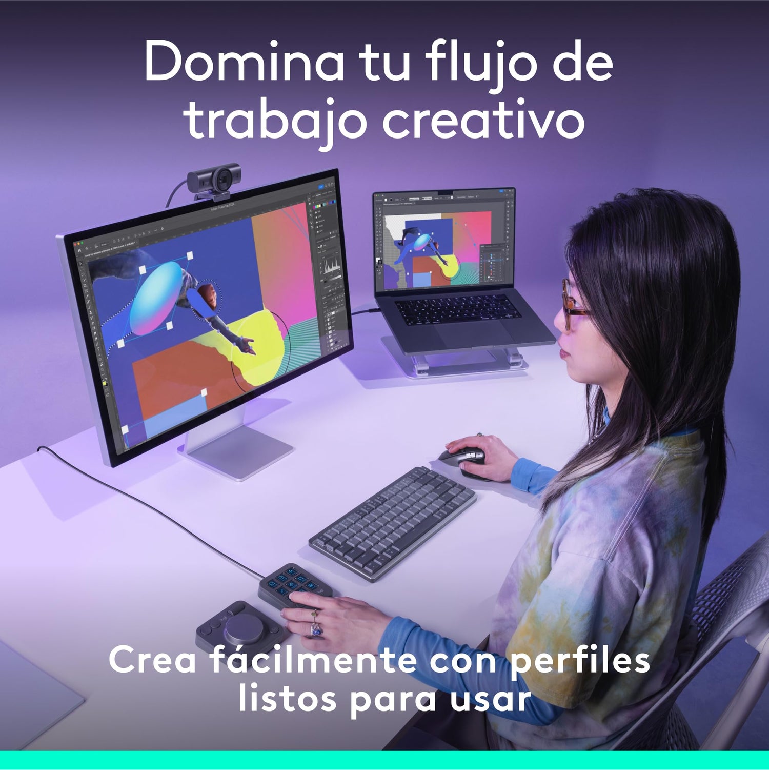 Logitech MX Creative Console, keypad programable con 9 teclas LCD personalizables y dial de control para diseño gráfico, edición de vídeo, fotografía, uso con Adobe, Zoom, Spotify - Grafito