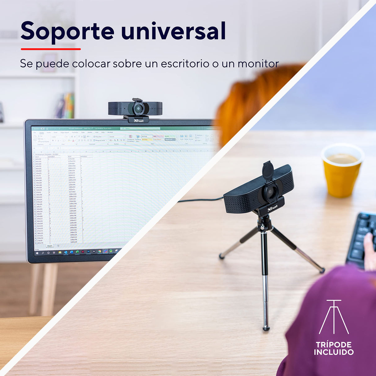 Trust Teza 4K Ultra HD Webcam, 3840x2160, 2 Micrófonos y Enfoque Automático, 30 FPS, USB Plug & Play, Cámara Web para Teams, Zoom, Skype, Portátil, Ordenador, Mac - Negro