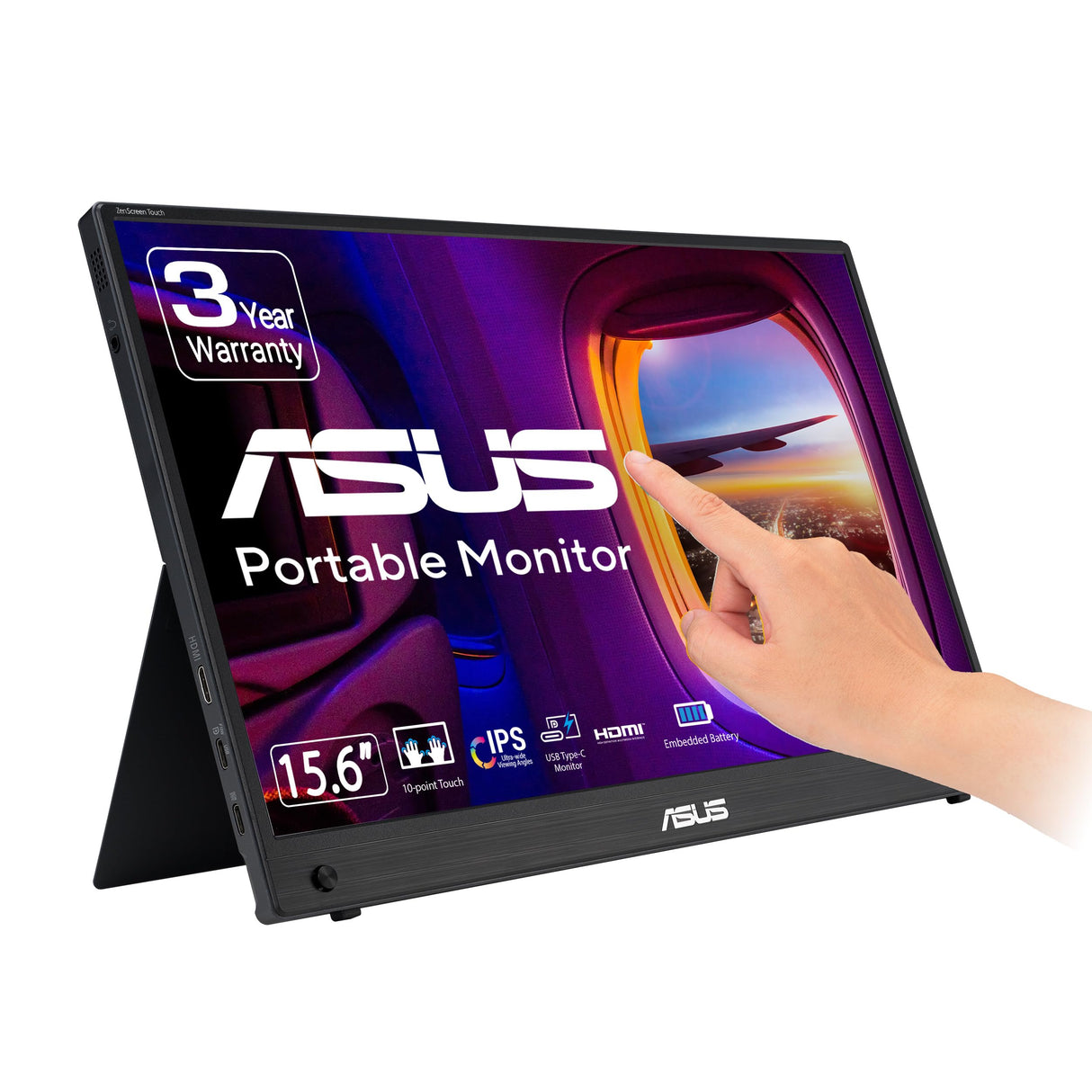 ASUS ZenScreen Touch MB16AMTR Monitor USB portátil de 15.6 Pulgadas, FHD (1920 x 1080), IPS, táctil, batería integrada, señal híbrida, Mini-HDMI, Toma para trípode, Flicker Free, Low Blue Light