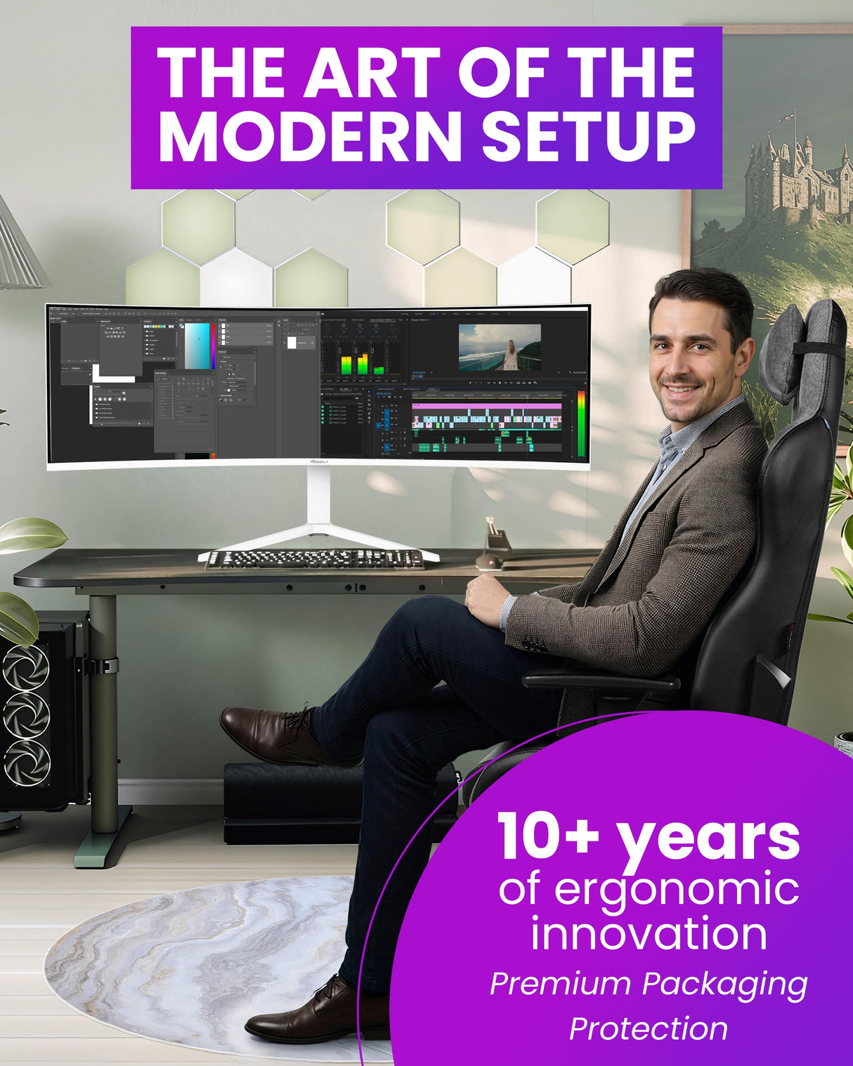 Arozzi Nova 49" Monitor Gaming Curvo VA DQHD 5120×1440, 165 Hz, 1 ms, FreeSync, HDR, USB-C 65W, Ultrapanorámico, Altavoces Integrados – Blanco