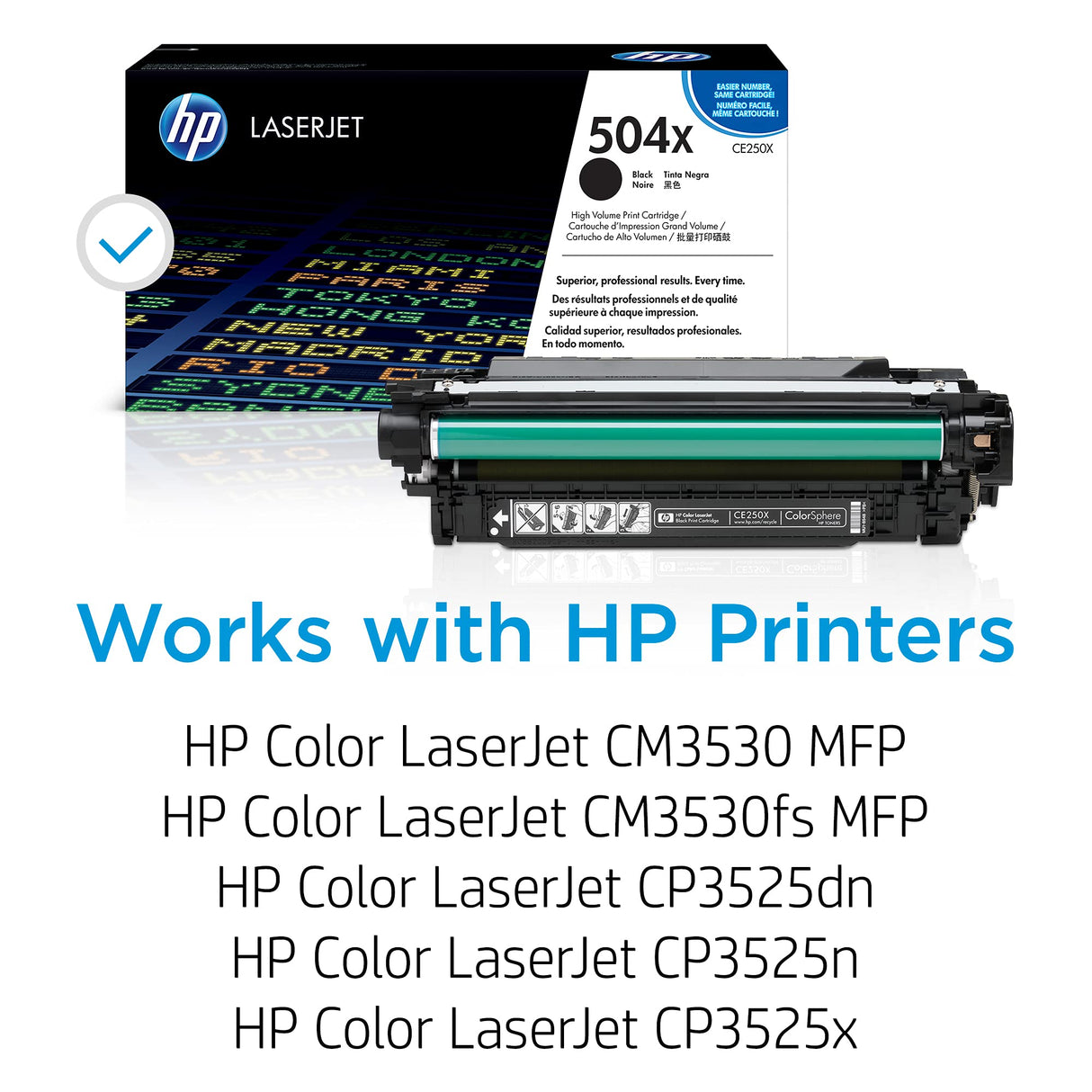 HP 504X CE250X Negro, Cartucho Tóner de Alta Capacidad Original, de 10.500 páginas, para impresoras HP Color LaserJet CP3525dn, CP3525n, CP3525x, CM3530 y CM3530fs