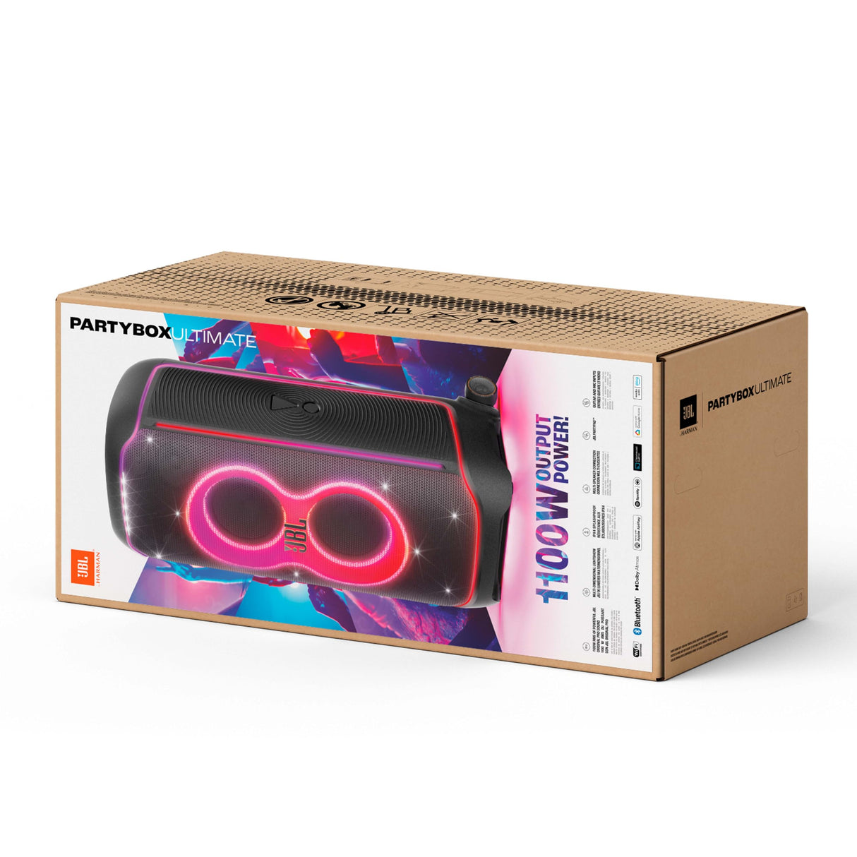 JBL PartyBox Ultimate, Altavoz portátil para Fiestas con Sonido Original Pro, a Prueba de Salpicaduras según IPX4, Efectos Luminosos multidimensionales, Negro