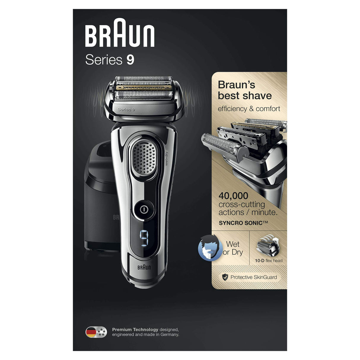 Braun Series 9 Premium - Afeitadora electrica con tecnologia Wet&Dry, color cromo