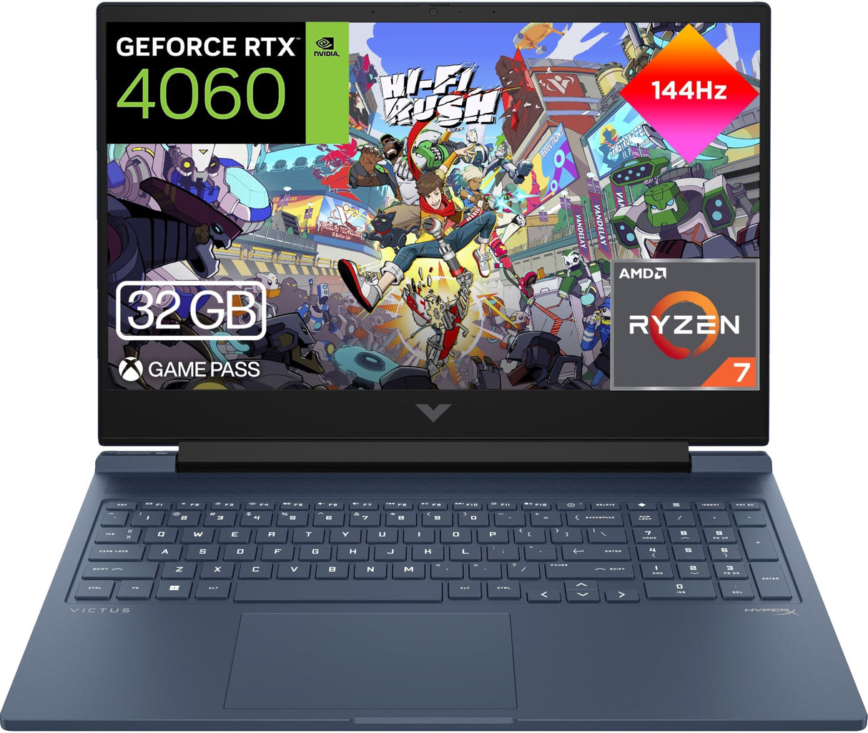 HP Victus 16-s1003ns - Ordenador portátil Gaming de 16.1" FHD (AMD Ryzen 7 8845HS, 32GB RAM, 1TB SSD, NVIDIA GeForce RTX 4060 8GB 120 TDP, FreeDOS) Blue - Teclado QWERTY Español