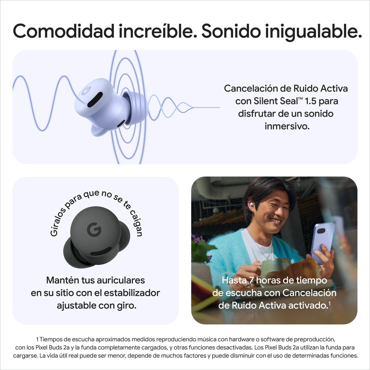 Google Pixel Buds 2a - Auriculares inalámbricos con Cancelación de Ruido Activa - Ligeros y cómodos - Resistentes al Agua - Compatibles con Bluetooth - Lila
